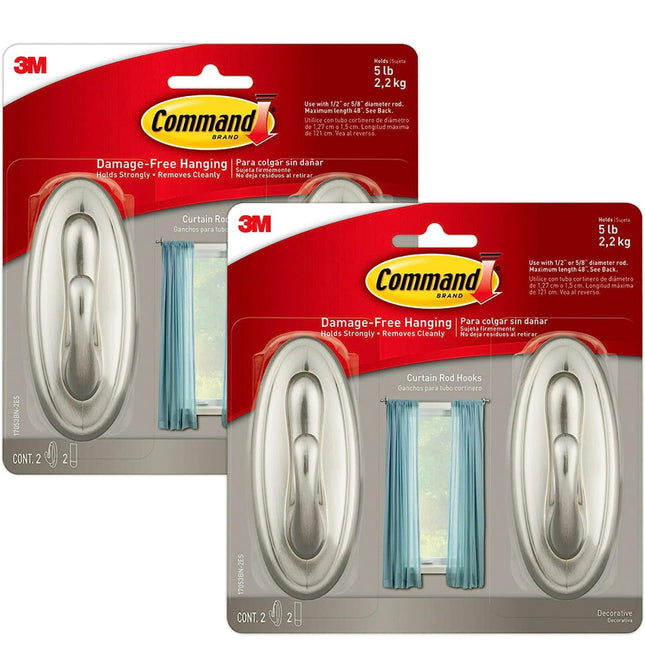 3M Command Damage-Free Hanging Hooks, 2-pack, 5 lb capacity, decorative metal hooks, perfect for organizing and decorating.