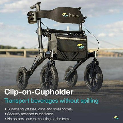 Helavo All Terrain Walker with Pneumatic Tires, Foldable Outdoor Walker for Seniors with Seat, Black - Open Box