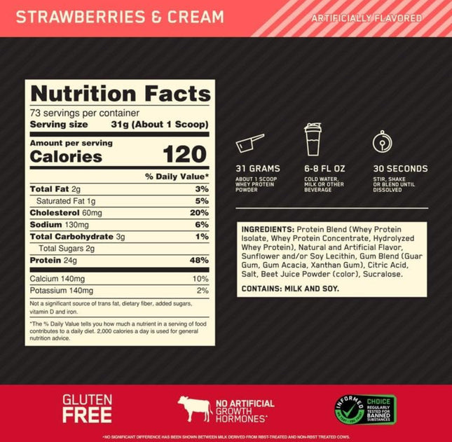 Optimum Nutrition Gold Standard 100% Whey Protein, Strawberries & Cream, 5 lbs, Exp. 01/03/2026