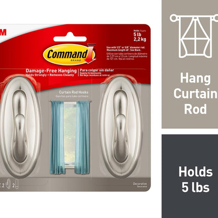 3M Command Damage-Free Hanging Hooks - 2-Pack, 5 lb Capacity - Decorative Metal Hooks