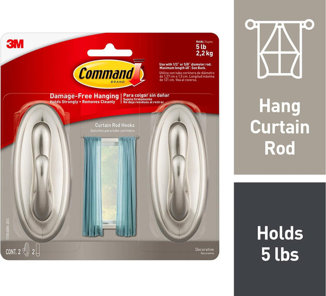 3M Command Damage-Free Hanging Hooks - 2-Pack, 5 lb Capacity - Decorative Metal Hooks