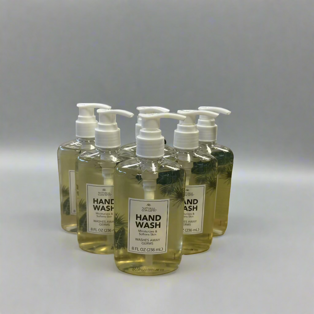 Natural Concepts Hand Wash in a 6 pack, each bottle is 8 fl oz, moisturizes and softens skin, effectively washes away germs, perfect for daily use.