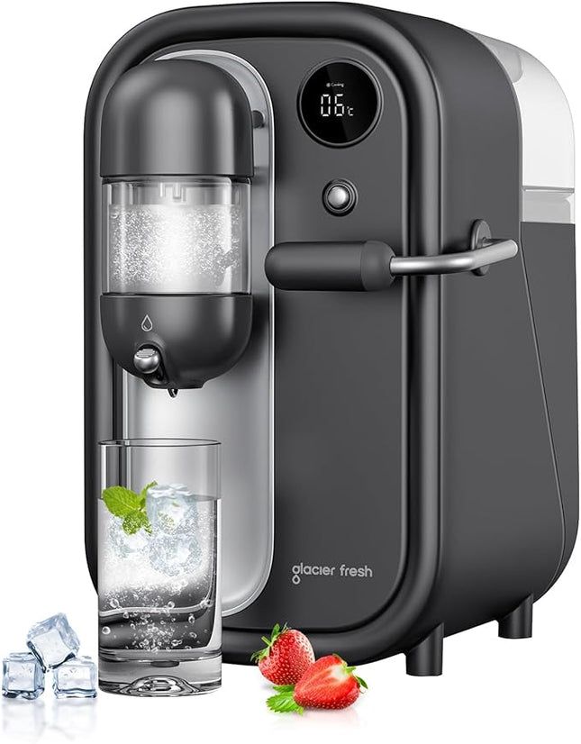 GLACIER FRESH Newest Cold Soda Maker，Electric Carbonated Water Machine,North America's First Sparkling Water Machine with Refrigeration, Compatible with Any Screw-in 60L CO2 Carbonator(NOT Included)
