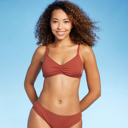 Women's Shirred Ribbed Bralette Bikini Top - Shade & Shore™, New, Brown, Size L