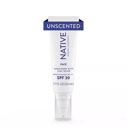 Native Mineral Face Lotion – Unscented SPF 30, 1.7 fl oz – New, Exp. 09/2024