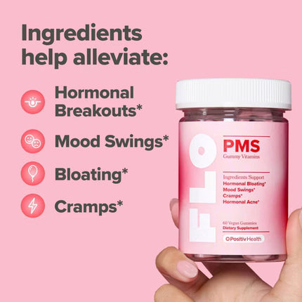 O Positiv FLO PMS Vegan Gummy Vitamins for Women with PMS & Menstrual Symptom Relief, Hormonal Bloating & Cramps Support - 60ct EXP - 11/2026