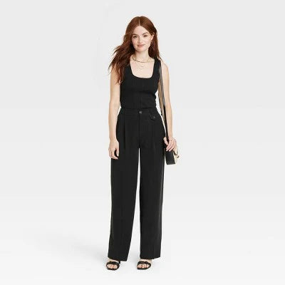 Women's High-Rise Relaxed Fit Full Length Baggy Wide Leg Trousers - A New Day™, New, Black, Size - 8,10,12,16,17 Regular