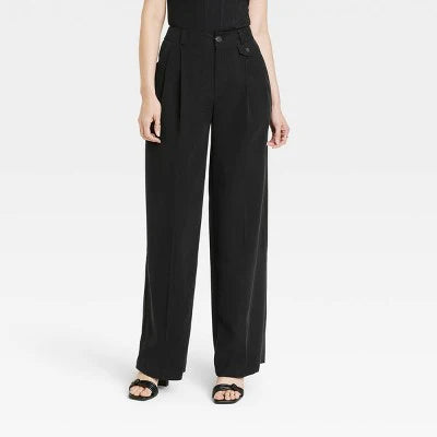 Women's High-Rise Relaxed Fit Full Length Baggy Wide Leg Trousers - A New Day™, New, Black, Size - 8,10,12,16,17 Regular