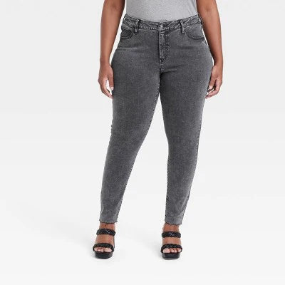 Women's Mid-Rise Plus Size Skinny Jeans - Ava & Viv, New, Charcoal Gray, Sizes 16, 22, 26