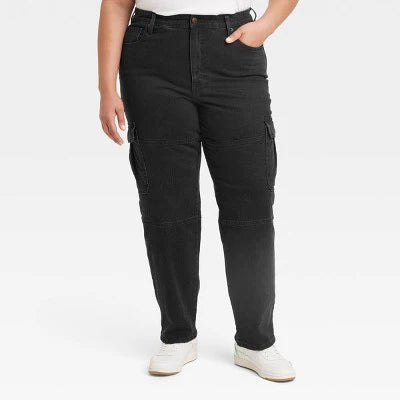 Women's High-Rise '90s Straight Cargo Jeans - Universal Thread, New, Black, Sizes 4, 8, & 10 Regular