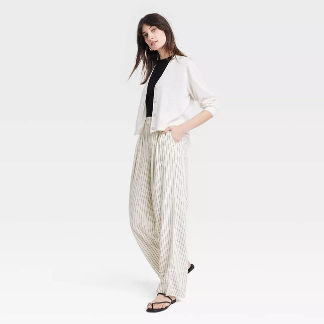 Women's High-Rise Linen Pleat Front Straight Trousers - A New Day™, New - Cream, Size 2