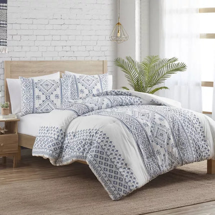 VCNY 3-Piece King Denim Geometric Striped Comforter Set, New, King Size