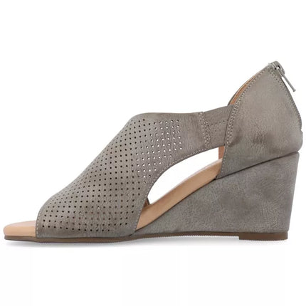 Journee Collection Aretha Tru Comfort Foam Back Heel Zip Peep Toe Wedge Sandals Size 8.5 New