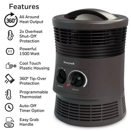 Honeywell HHF360B 1500W 360˚ Surround Indoor Heater, Black - Open Box