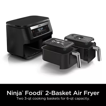 Ninja Foodi 6qt 5-in-1 2-Basket Air Fryer with DualZone Technology - DZ090, Stainless Steel, New