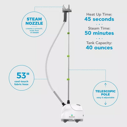 SteamFast 407 Canister Fabric Steamer - 1500W, 55 Min Steam, White (New)