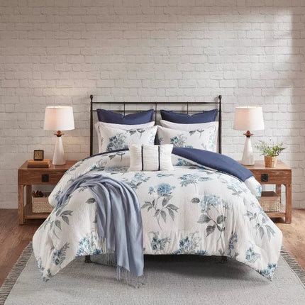 Benita 7pc Printed Seersucker Comforter Set - Blue (New)