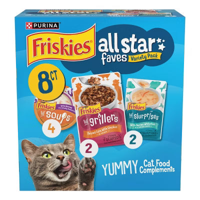 Purina Friskies All Star Faves Lickable Chicken and Shrimp Flavor Topper Variety Pack Wet Cat Food - 10.3oz EXP. 09/2026