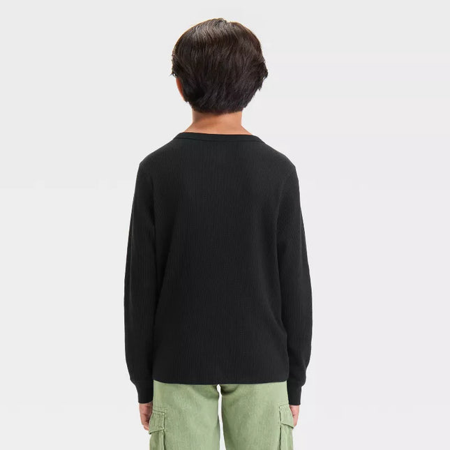 Boys' Long Sleeve Black Thermal Shirt - Cat & Jack™, New, Size- 4,6