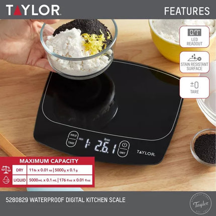 Taylor Waterproof Digital Kitchen 11 lb Food Scale - Black - Open Box