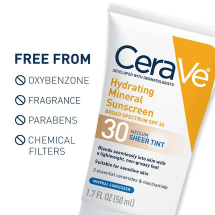 CeraVe Hydrating Mineral Tinted Face Sunscreen Lotion SPF 30 1.7 fl oz New