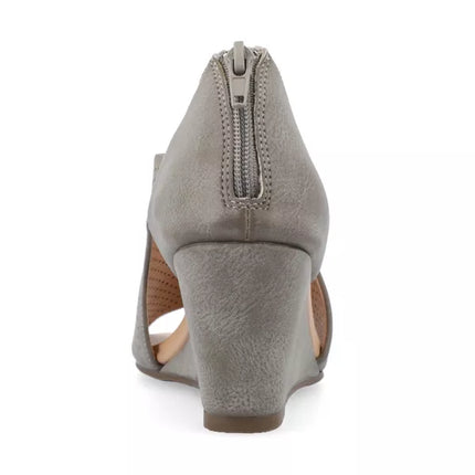 Journee Collection Aretha Tru Comfort Foam Back Heel Zip Peep Toe Wedge Sandals Size 8.5 New