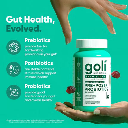 Goli Nutrition Pre Post Probiotics Sugar Free Vegan Dietary Supplement Gummies - 60ct