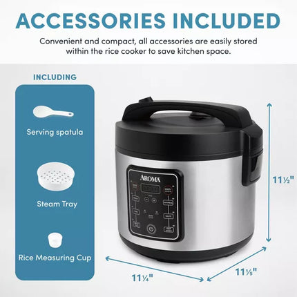 Aroma 20-Cup Digital Multicooker & Rice Cooker - Stainless Steel, New