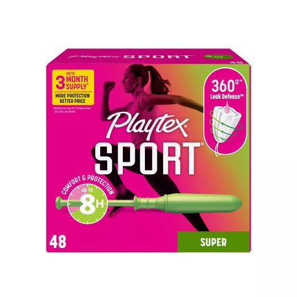 Playtex Sport Plastic Tampons Unscented Super Absorbency - 48ct x 3 Boxes 144 Total