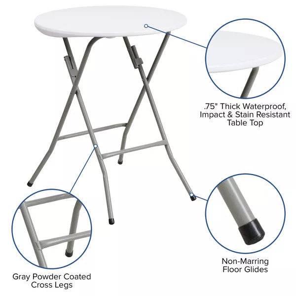 Flash Furniture 2-Foot Round Granite White Plastic Folding Table (New)
