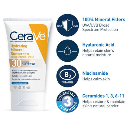 CeraVe Hydrating Mineral Tinted Face Sunscreen Lotion SPF 30 1.7 fl oz New