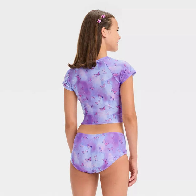 Girls' 'Sweet Flutter' Tie-Dye Rash Guard Set - art class™, New, Violet, Size 8