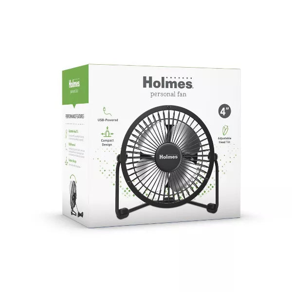 Holmes 4" USB Powered Adjustable Personal Desk Fan - Black (New)