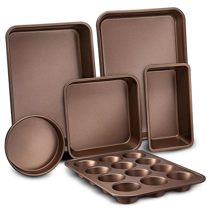 NutriChef Kitchen Oven Non-Stick Carbon Steel Tray Sheet 6-Piece Bakeware Set, Open Box