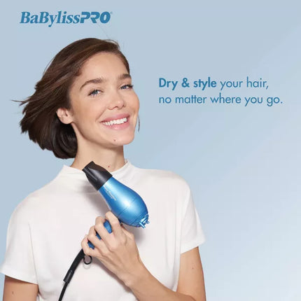 BaBylissPRO Nano Titanium Travel Hair Dryer - Blue, 1000W (New)