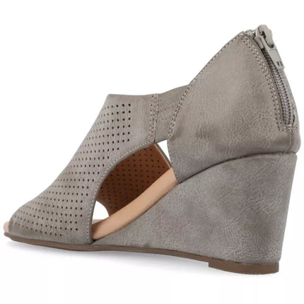 Journee Collection Aretha Tru Comfort Foam Back Heel Zip Peep Toe Wedge Sandals Size 8.5 New