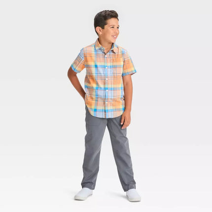 Boys' Gray Stretch Straight Fit Woven Pull-On Pants - Cat & Jack™, New- 8