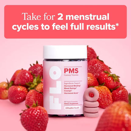 O Positiv FLO PMS Vegan Gummy Vitamins for Women with PMS & Menstrual Symptom Relief, Hormonal Bloating & Cramps Support - 60ct EXP - 11/2026