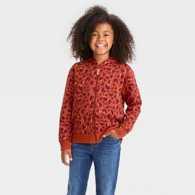 Girls' chestnut orange zip-up fleece hoodie sweatshirt by Cat & Jack™