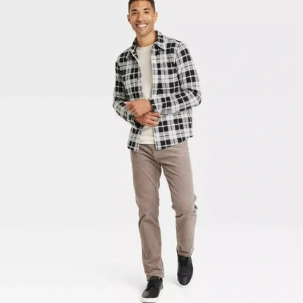 Goodfellow & Co™ Men's Flannel Button Shirt, Cream Plaid, New, Size L