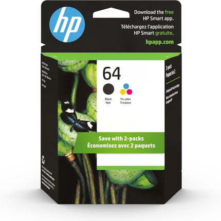 HP 64 Black & Tri-color Ink Cartridge 2-Pack X4D92AN – New
