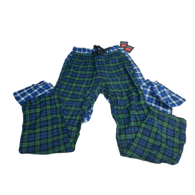 Hanes Men's Flannel Sleep Pants 2-Pack Blue/Green Plaid Size M New
