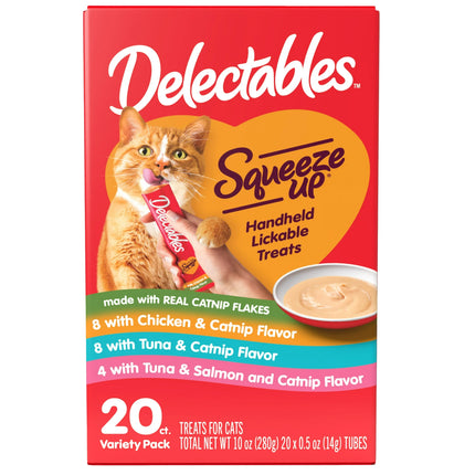 Hartz Delectables Squeeze Up Catnip Flavored Variety Pack, Lickable Cat Treat - 80 Count (4 Packs of 20), New