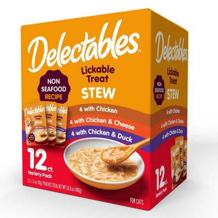 Hartz Delectables Stew Non-Seafood Lickable Wet Cat Treats Variety Pack - 24 Count (2 Packs of 12), New