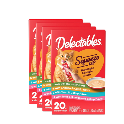 Hartz Delectables Squeeze Up Catnip Flavored Variety Pack, Lickable Cat Treat - 80 Count (4 Packs of 20), New