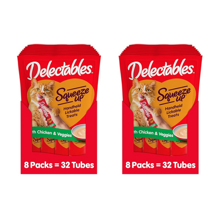 Hartz Delectables Squeeze Up Interactive Lickable Wet Cat Treats - Chicken & Veggies, 64 Count (2 Packs of 32), New