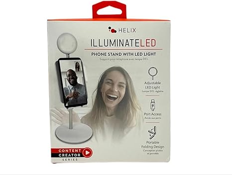 Helix Illuminated Phone Stand with LED Ring Light - Compact, White (Open Box)
