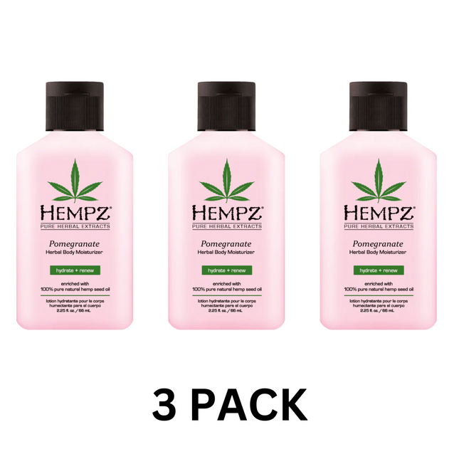 Hempz Pomegranate Herbal Body Moisturizer – 2.25 oz, Pack of 3 – Hydrating Lotion with Pure Hemp Seed Oil – New