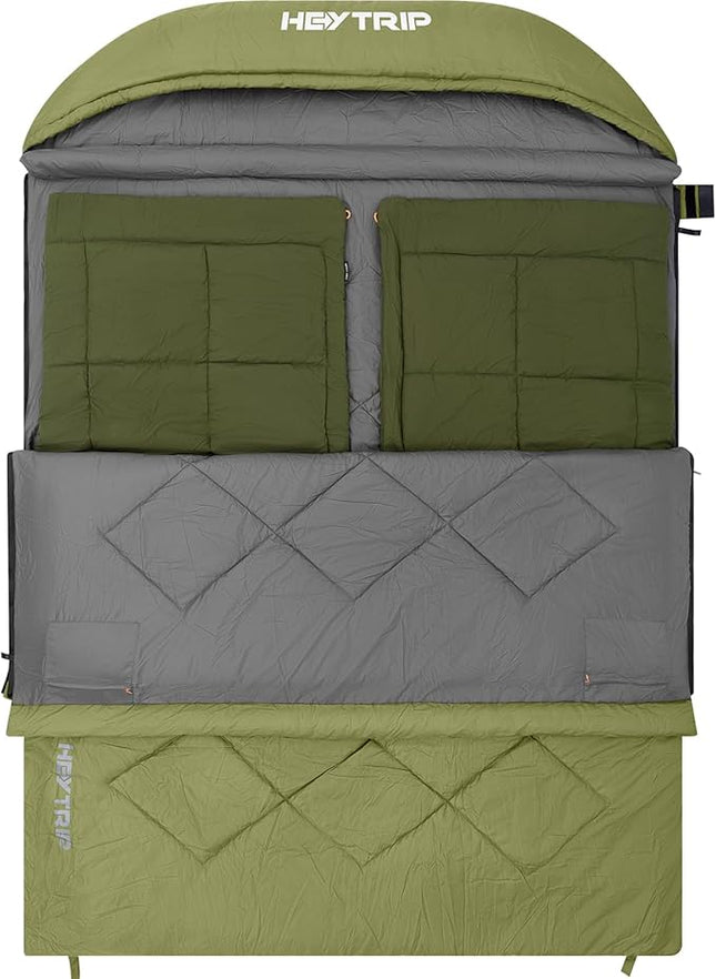 Heytrip Double Sleeping Bag with Blanket - Two-Person Sleeping Bag for Adults, 20-Degree Camping Sleeping Bag, Size 35x35x50 cm Open Box