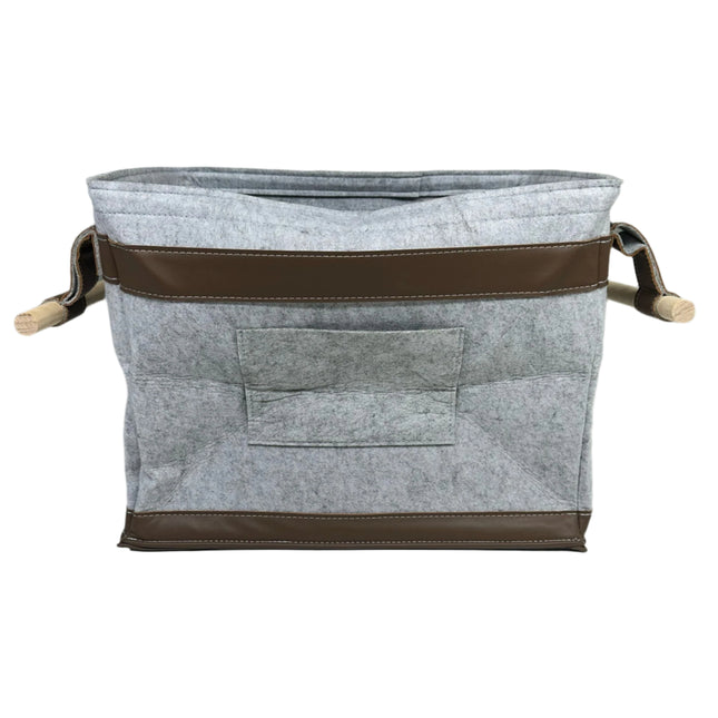 Houseenzia Felt Storage Basket with Leather Handles and Wooden Stick (Open Box)
